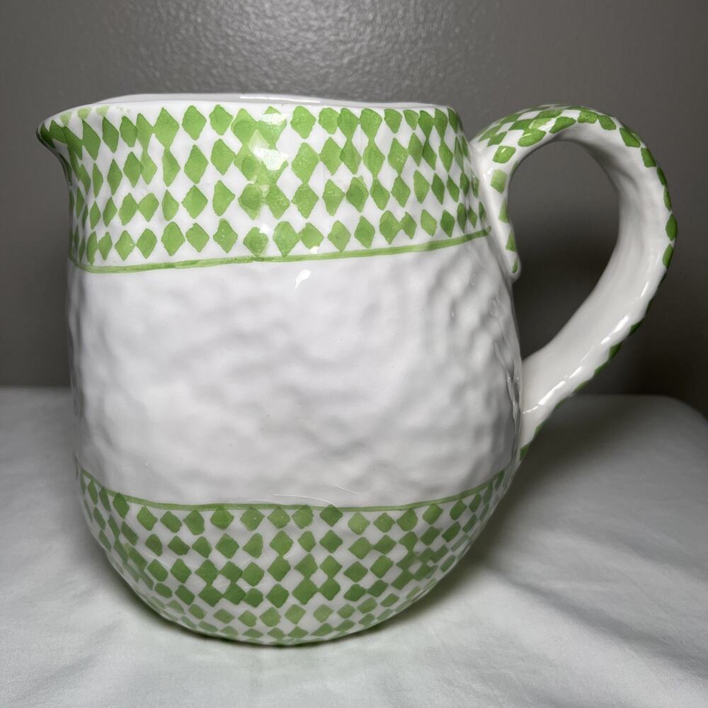 1995 Rare Find Juilus Jaspers Mariposa Italy Ceramic Pitcher Green Diamond Vtg